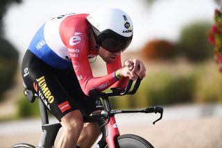 AJMAN UNITED ARAB EMIRATES FEBRUARY 22 Tom Dumoulin of Netherlands and Team Jumbo Visma sprints during the 4th UAE Tour 2022 Stage 3 a 9km Individual Time Trial stage from Ajman to Ajman ITT UAETour WorldTour on February 22 2022 in Ajman United Arab Emirates Photo by Tim de WaeleGetty Images