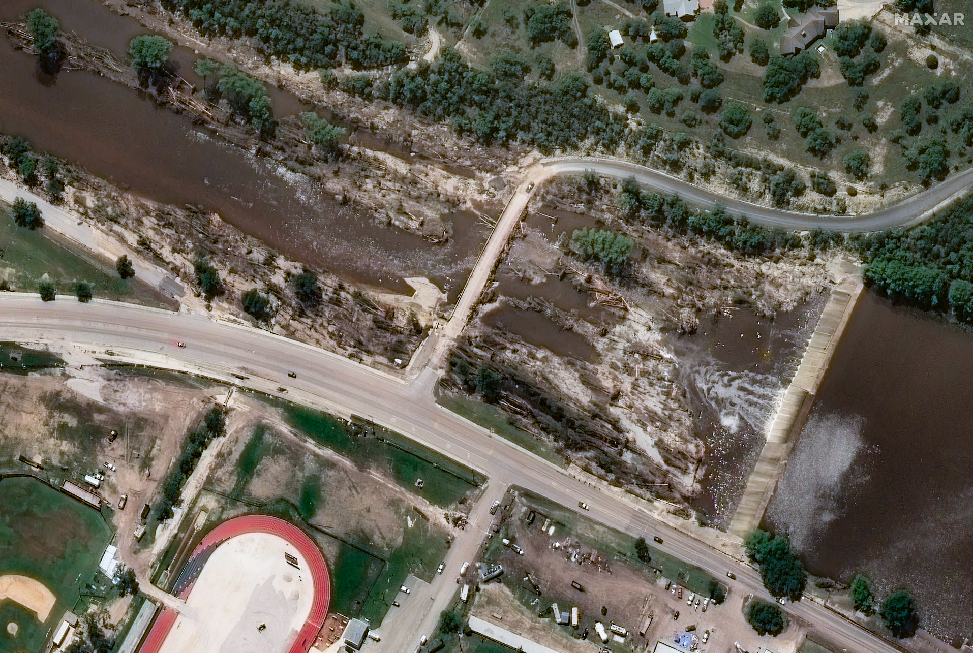 A satellite photograph of the Ingram Dam on July 8, after the flooding.