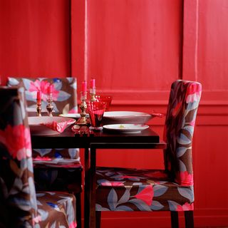dining room with red walls