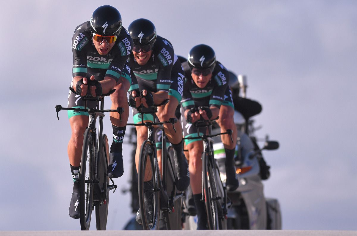 Peter Sagan leads Bora-Hansgrohe over the crest