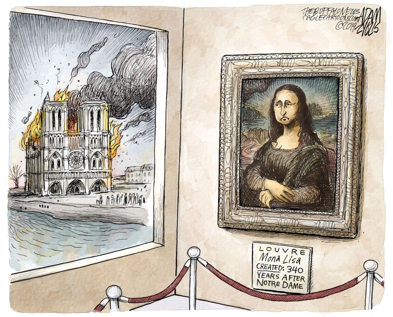 Editorial Cartoon U.S. notre dame Mona Lisa louvre architecture