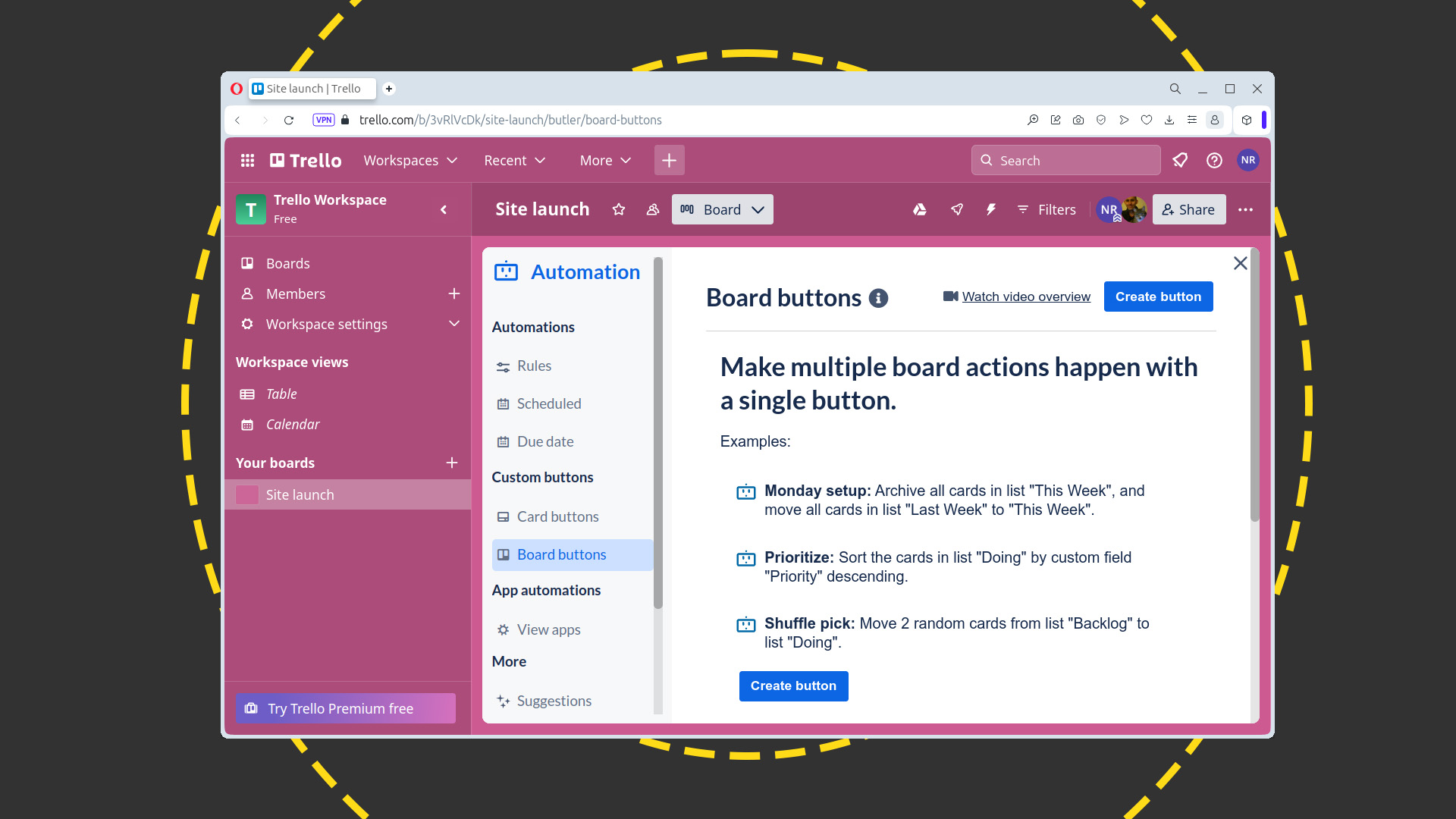 Trello's low-code environment simplifies the task of building buttons and automations.