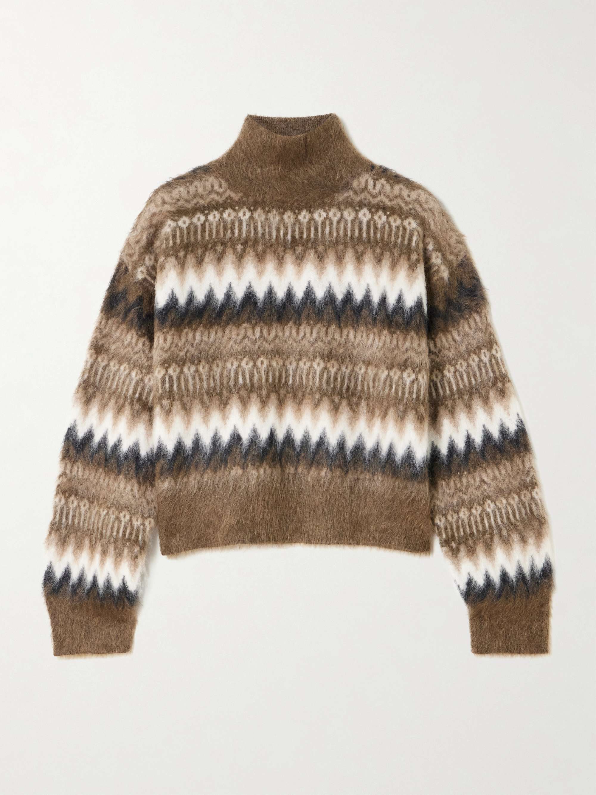 Cropped Brushed Intarsia-Knit Turtleneck Sweater