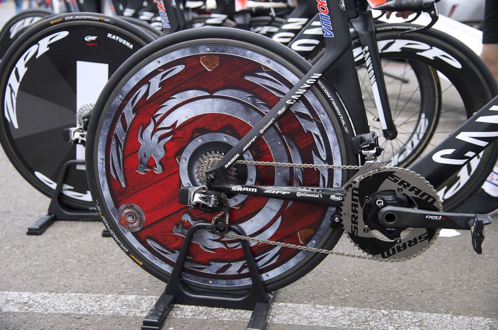 The custom Zipp wheel that Alexander Kristoff rode on during the TT