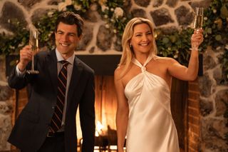 Max Greenfield as Lev Levenson and Kate Hudson as Isla Gordon in Episode 105 of Running Point.