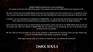 bandai namco statement on dark souls servers staying offline