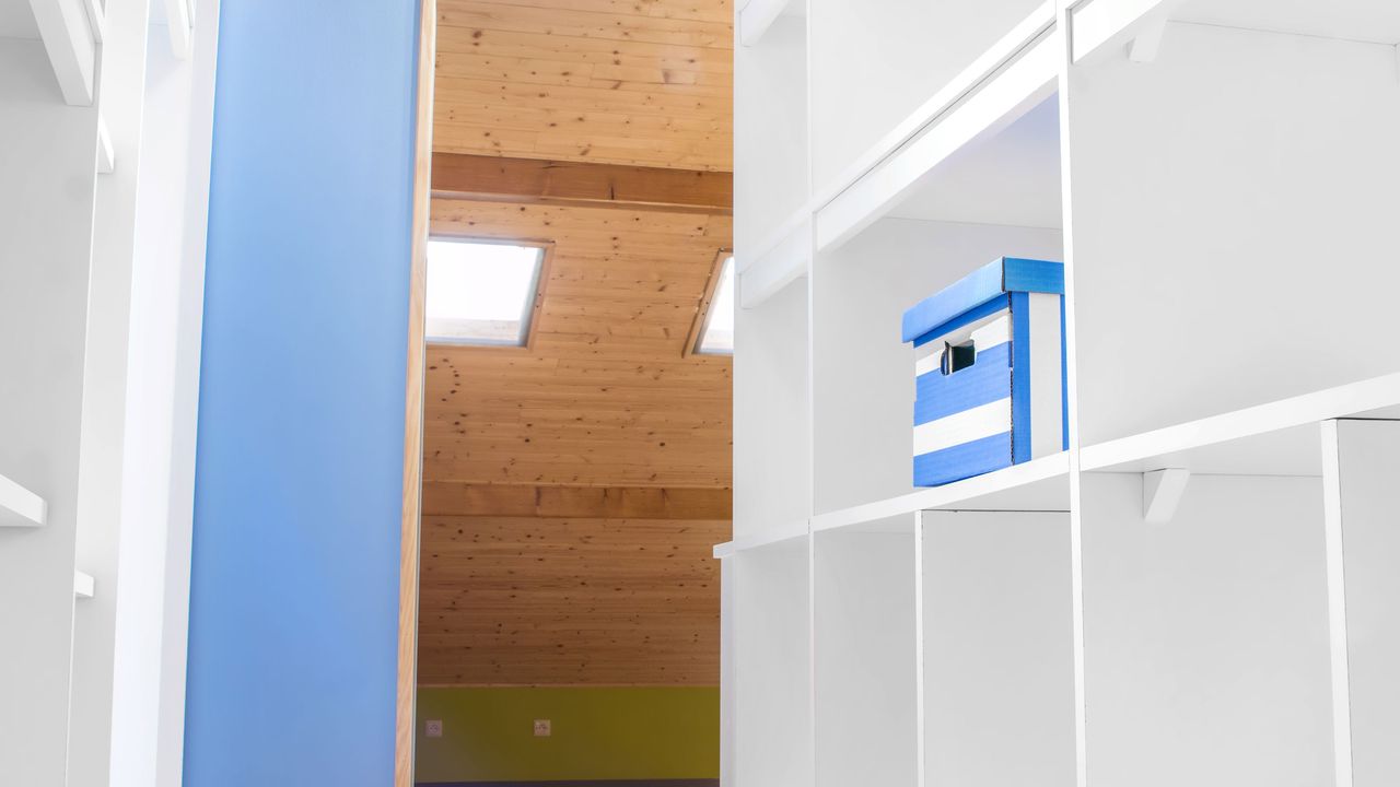 storage shelves in an attic