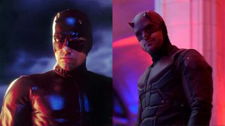 Ben Affleck in Daredevil via Getty and screenshot of Charlie Cox as Daredevil.