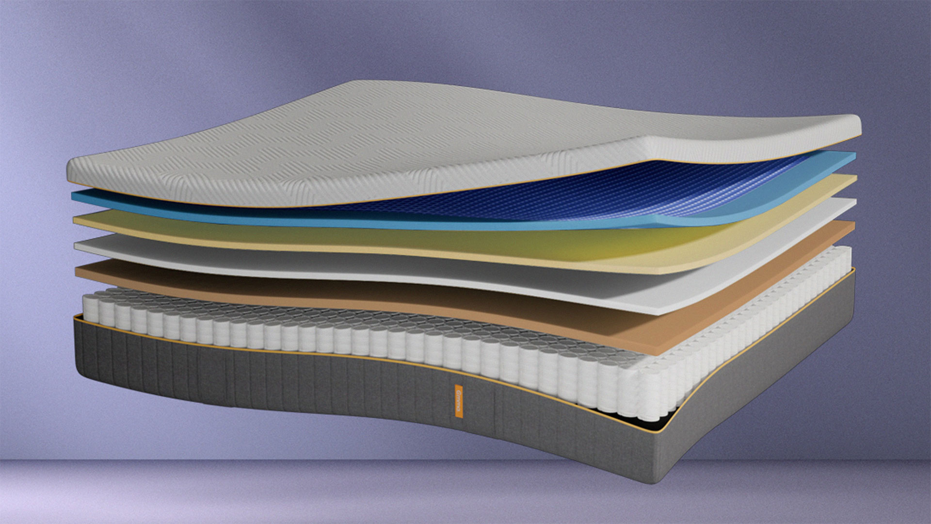 Exploded image of the Emma Hybrid Airgrid mattress showing its internal layers