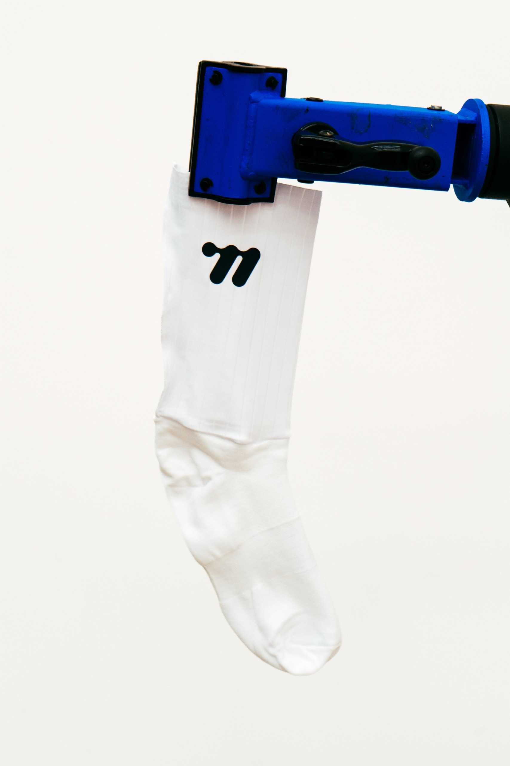 A close up shot of some socks being tested in the wind tunnel