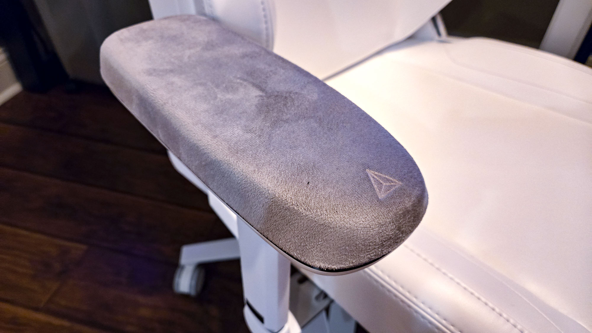 A close-up shot of the PlushCell memory foam armrests that come standard on the Secretlab Titan Evo NanoGen.