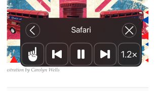 Lesemodus i Safari på en iPhone, med et britisk flagg i bakgrunnen