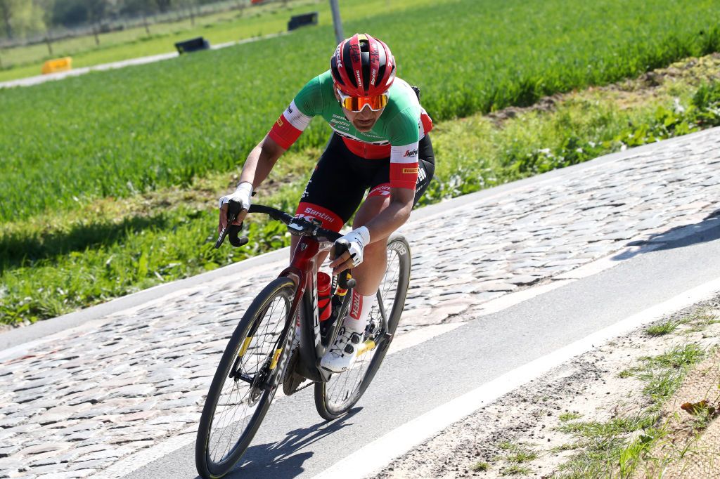 ROUBAIX FRANCE APRIL 16 Elisa Longo Borghini of Italy and Team Trek Segafredo competes in the breakaway to win the 2nd ParisRoubaix 2022 Womens Elite a 1247km one day race from Denain to Roubaix ParisRoubaixFemmes ParisRoubaix on April 16 2022 in Roubaix France Photo by Etienne Garnier PoolGetty Images