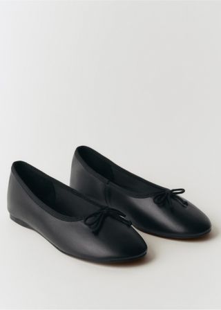 Leather Ballet Flats With Bow - Women | Mango Usa