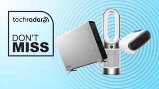 Three heaters in front of a blue background