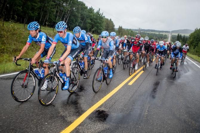 Garmin-Sharp control the pace on one of today's climbs.