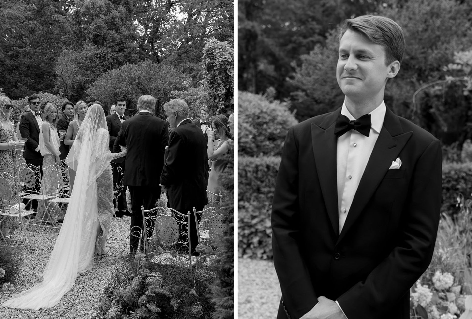 Collage of moments from Abbie and Max's wedding ceremony.