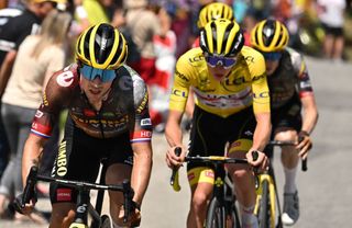 Slovenian riders Primoz Roglic and Tadej Pogacar at the Tour de France