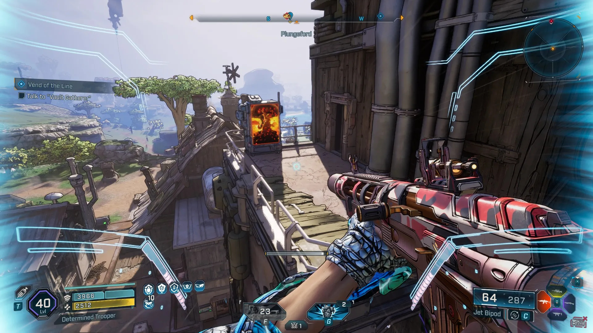 Borderlands 4 Maurice's Black Market location: A player jumping towards the vending machine on a balcony.