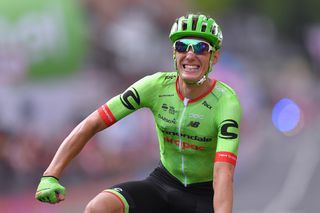 Pierre Rolland celebrates his Giro d'Italia stage win.