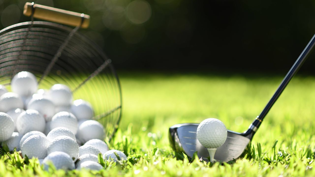 Golf balls on a practice ground