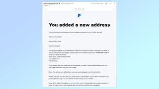 A fake email showing a PayPal scam