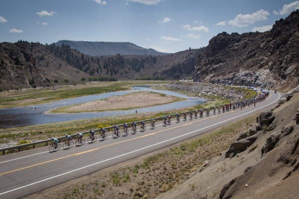 The field gets strung out heading through a Canyon on the way out of Gunnison.