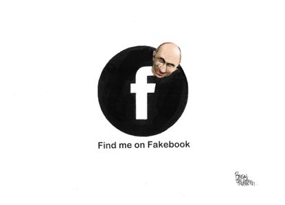 Political cartoon World Facebook Russia 2016 election meddling fake news