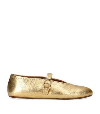 Womens Alaïa Gold Metallic Strap Ballet Flats | Harrods # countrycode