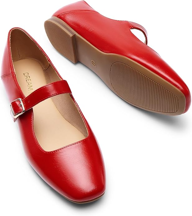 DREAM PAIRS, Dream Pairs Women&#039;s Flats Square Toe Mary Jane Flats Comfortable Casual Slip on Dress Shoes Ballet Flats With Buckle Strap Casual Work Office Mary Jane Shoes,size 11,red,dwumfa2520