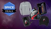 A selection of Artemis 2 products on a purple galaxy background with a Space.com deals badge