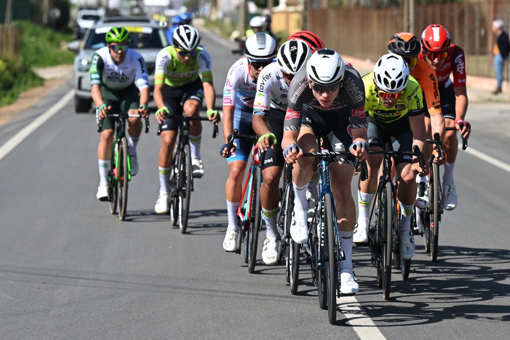 ALTO DA FOIA PORTUGAL FEBRUARY 20 Tobias Bayer of Austria and Team Alpecin Deceuninckcompetes in the breakaway during the 51st Volta ao Algarve em Bicicleta Stage 2 a 1776km stage from Lagoa to Alto da Foia 869m on February 20 2025 in Alto da Foia Portugal Photo by Tim de WaeleGetty Images