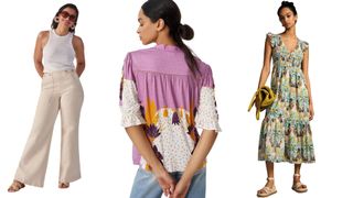 composite of three models wearing clothing from anthropologie