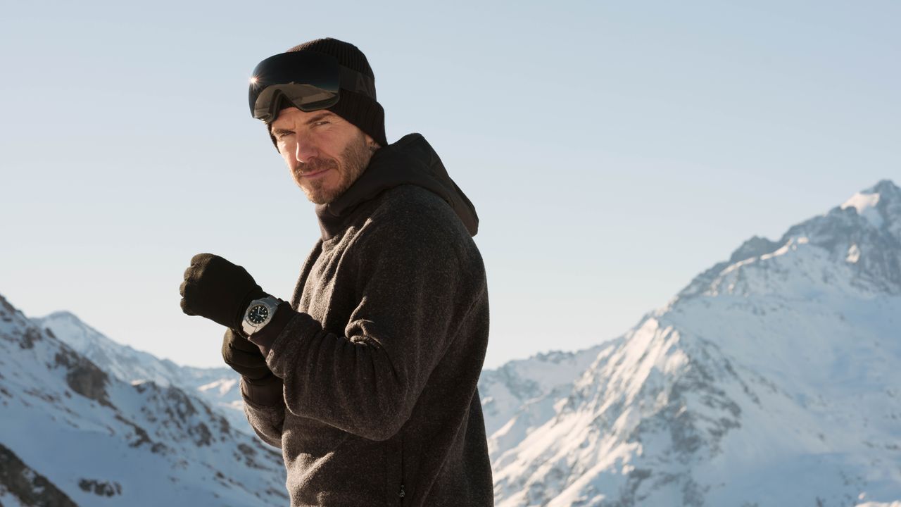 Watch David Beckham learn to snowboard with the Tudor Black Bay P01