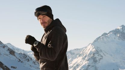 Watch David Beckham learn to snowboard with the Tudor Black Bay P01