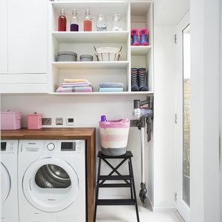 tumble dryer with shelves and table