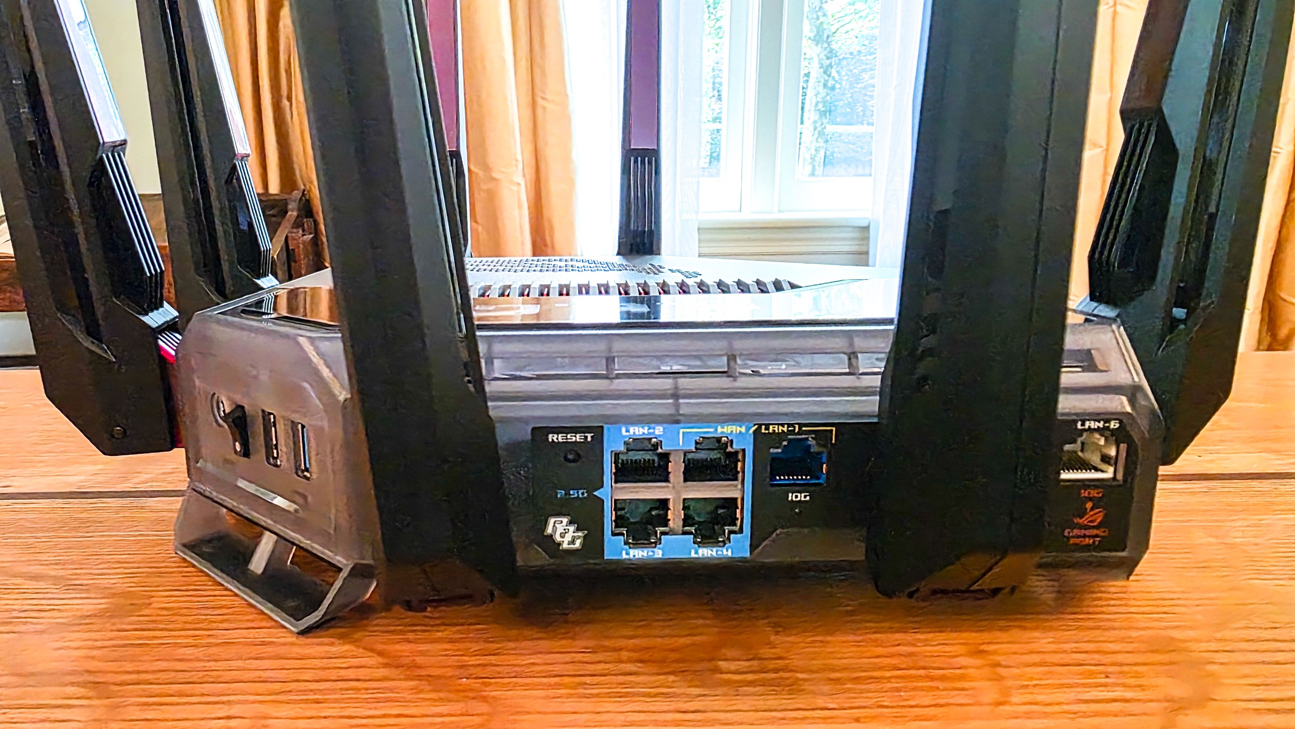 The rear ports of the Asus ROG Rapture GT-BN98 Pro gaming router