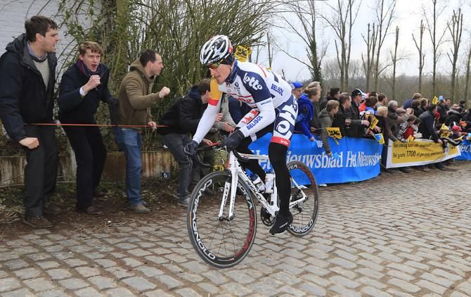 Andre Greipel (Lotto-Belisol) surprised by attacking and forcing a breakaway