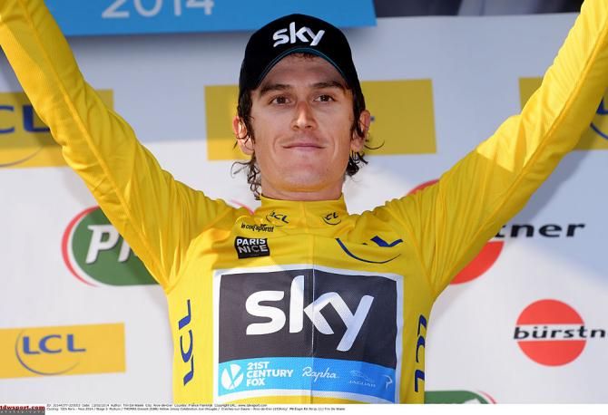 Race leader Geraint Thomas (Sky)