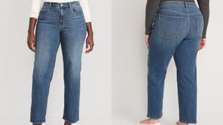 composite of two models wearing Old Navy High-Waisted Wow Loose Jeans for Women