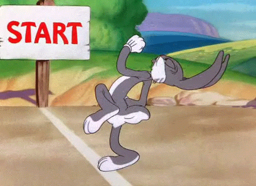 Bugs Bunny warming up for a race