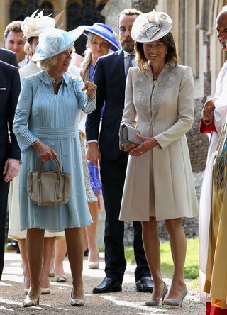 Carole Middleton and Queen Camilla attending the Christening of Princess Charlotte, 2015