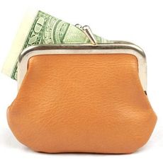 orange change purse with money sticking out of it