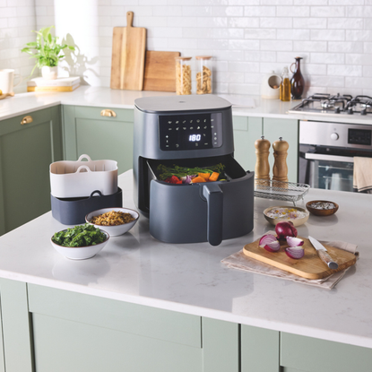 Aldi air fryer in green modern kitchen