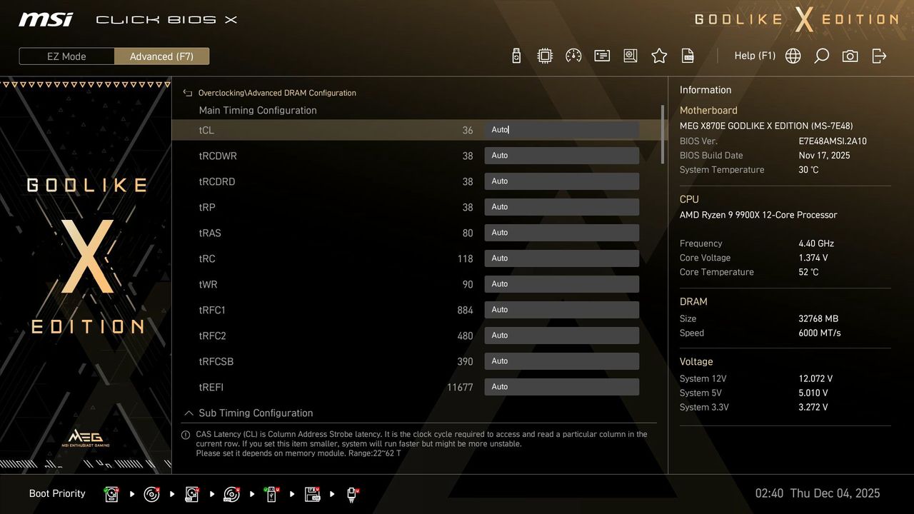 MSI X870E Godlike X - BIOS