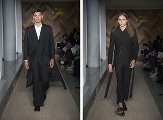 2014's exceptional graduate show emphasised the college's cross-disciplinary fashion education. Prasad's pared-back tailoring will surely have Savile Row calling soon...