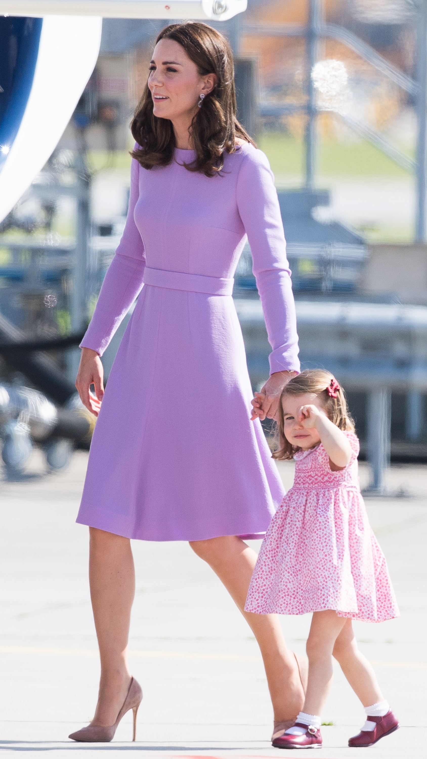 Princess Charlotte and Catherine, Princess of Wales depart from Hamburg airport on the last day of their official visit to Poland and Germany on July 21, 2017