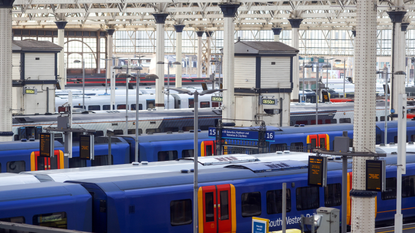 South Western Railway trains stopped in London's Waterloo station