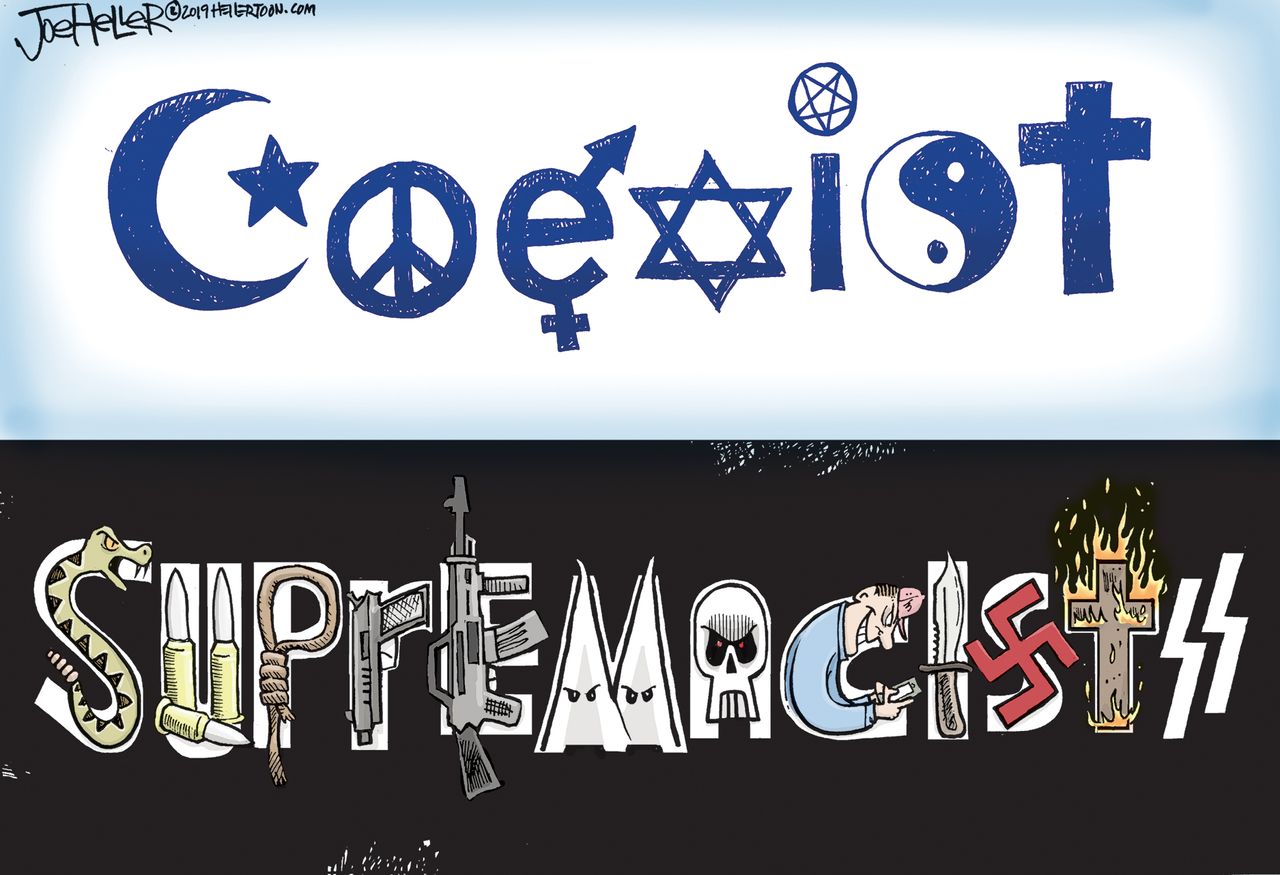 Editorial Cartoon World Coexist white Supremacists