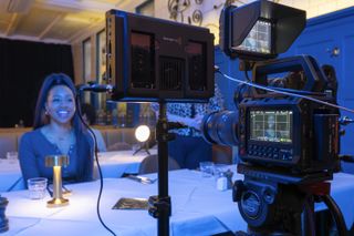 Blackmagic Pyxis 6K camera on set, with optional monitor